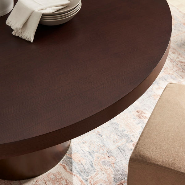 Modway Furniture Annette Round Oak Veneer Pedestal Dining Table Seats Six with Steel Base EEI-7600-WAL-BBR