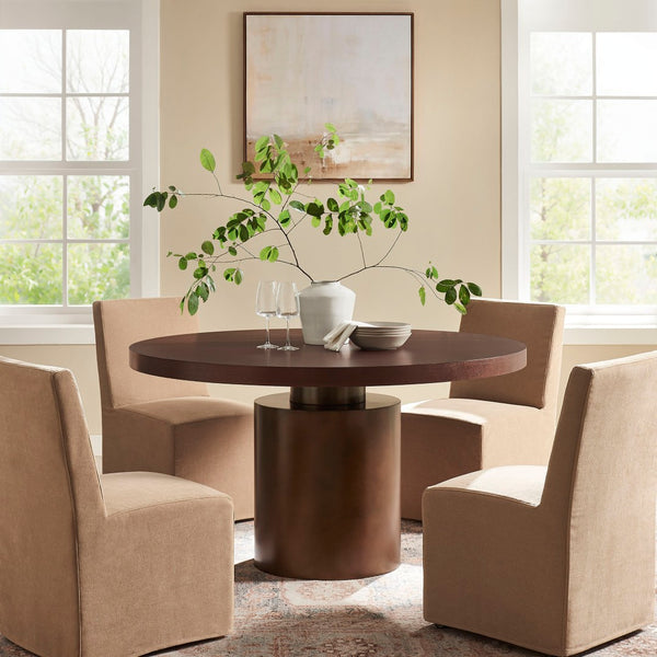 Modway Furniture Annette Round Oak Veneer Pedestal Dining Table Seats Six with Steel Base EEI-7600-WAL-BBR