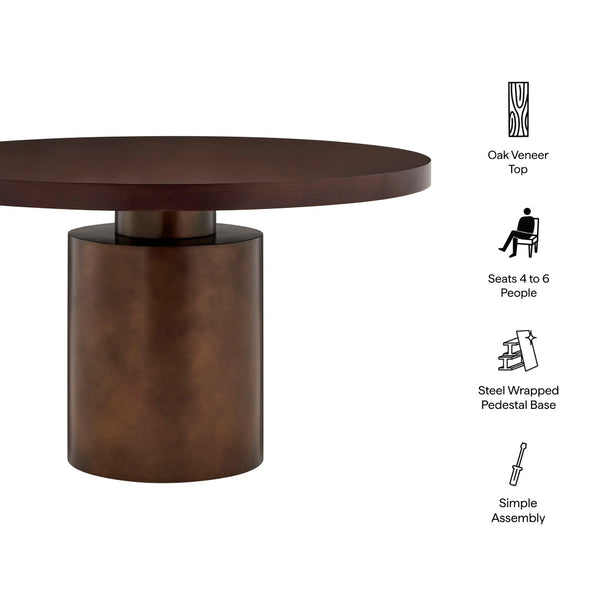 Modway Furniture Annette Round Oak Veneer Pedestal Dining Table Seats Six with Steel Base EEI-7600-WAL-BBR