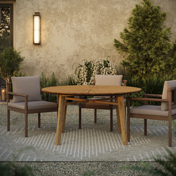 Modway Furniture Cielo Round Solid Teak Outdoor Dining Table Sunburst Slatted Top Seats Eight EEI-7601-NAT