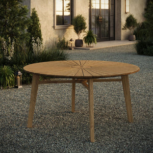 Modway Furniture Cielo Round Solid Teak Outdoor Dining Table Sunburst Slatted Top Seats Eight EEI-7601-NAT