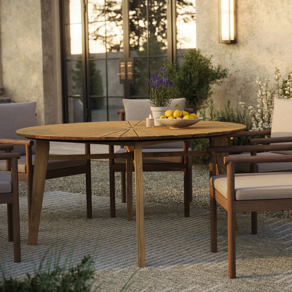 Modway Furniture Cielo Round Solid Teak Outdoor Dining Table Sunburst Slatted Top Seats Eight EEI-7601-NAT