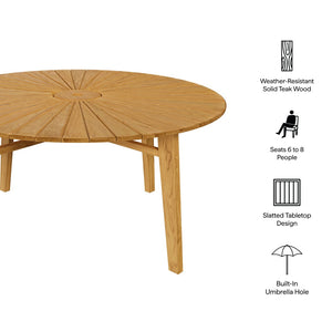 Modway Furniture Cielo Round Solid Teak Outdoor Dining Table Sunburst Slatted Top Seats Eight EEI-7601-NAT