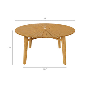Modway Furniture Cielo Round Solid Teak Outdoor Dining Table Sunburst Slatted Top Seats Eight EEI-7601-NAT