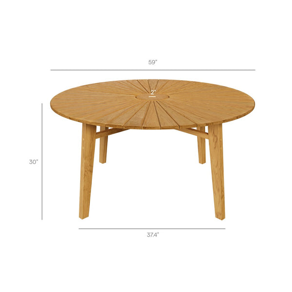 Modway Furniture Cielo Round Solid Teak Outdoor Dining Table Sunburst Slatted Top Seats Eight EEI-7601-NAT
