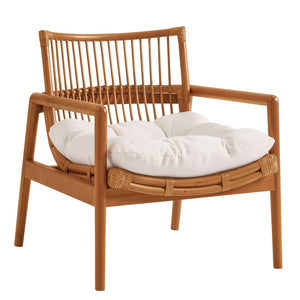 Modway Furniture Tula Rattan and Mahogany Lounge Chair Boho Coastal Accent with Thick Cushion EEI-7602-BRN-WHI