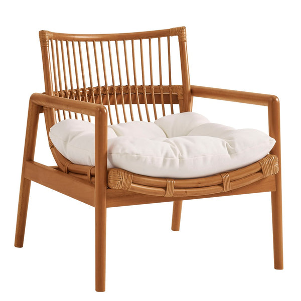 Modway Furniture Tula Rattan and Mahogany Lounge Chair Boho Coastal Accent with Thick Cushion EEI-7602-BRN-WHI