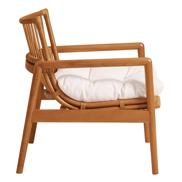 Modway Furniture Tula Rattan and Mahogany Lounge Chair Boho Coastal Accent with Thick Cushion EEI-7602-BRN-WHI