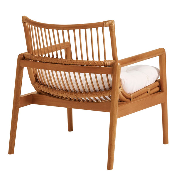 Modway Furniture Tula Rattan and Mahogany Lounge Chair Boho Coastal Accent with Thick Cushion EEI-7602-BRN-WHI
