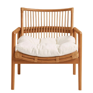 Modway Furniture Tula Rattan and Mahogany Lounge Chair Boho Coastal Accent with Thick Cushion EEI-7602-BRN-WHI