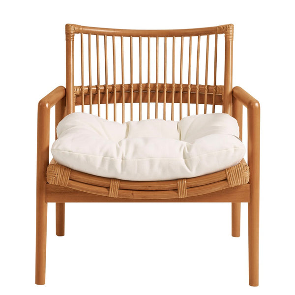 Modway Furniture Tula Rattan and Mahogany Lounge Chair Boho Coastal Accent with Thick Cushion EEI-7602-BRN-WHI