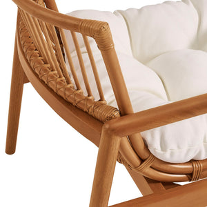 Modway Furniture Tula Rattan and Mahogany Lounge Chair Boho Coastal Accent with Thick Cushion EEI-7602-BRN-WHI