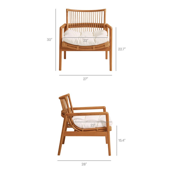 Modway Furniture Tula Rattan and Mahogany Lounge Chair Boho Coastal Accent with Thick Cushion EEI-7602-BRN-WHI