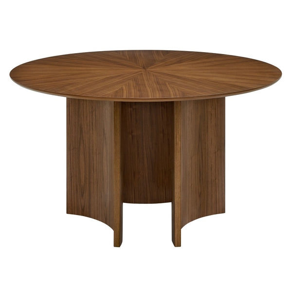Modway Furniture Sloane Round Walnut Veneer Dining Table with Starburst Marquetry Tripod Base Seats Six EEI-7603-WAL