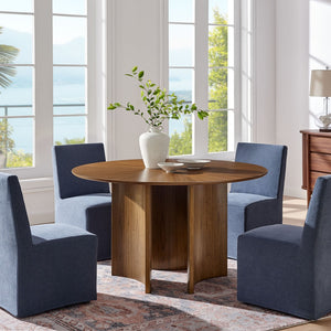 Modway Furniture Sloane Round Walnut Veneer Dining Table with Starburst Marquetry Tripod Base Seats Six EEI-7603-WAL