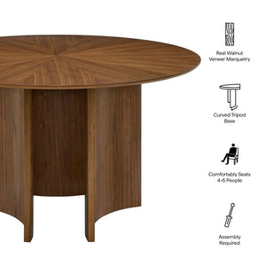 Modway Furniture Sloane Round Walnut Veneer Dining Table with Starburst Marquetry Tripod Base Seats Six EEI-7603-WAL