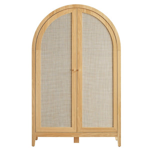 Modway Furniture Calista Arched Faux Rattan Cabinet with Fold Down Desk for Home Office Storage Oak EEI-7604-OAK
