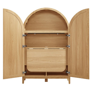 Modway Furniture Calista Arched Faux Rattan Cabinet with Fold Down Desk for Home Office Storage Oak EEI-7604-OAK