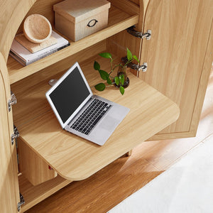 Modway Furniture Calista Arched Faux Rattan Cabinet with Fold Down Desk for Home Office Storage Oak EEI-7604-OAK