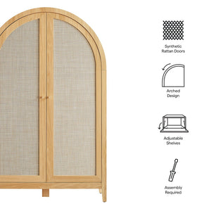 Modway Furniture Calista Arched Faux Rattan Cabinet with Fold Down Desk for Home Office Storage Oak EEI-7604-OAK