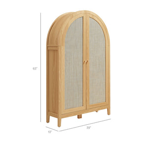 Modway Furniture Calista Arched Faux Rattan Cabinet with Fold Down Desk for Home Office Storage Oak EEI-7604-OAK