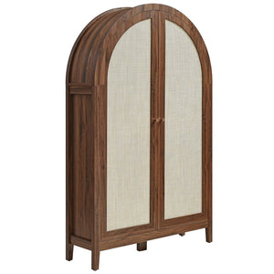 Modway Furniture Calista Arched Faux Rattan Cabinet with Fold Down Desk for Home Office Storage Walnut EEI-7604-WAL