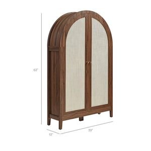 Modway Furniture Calista Arched Faux Rattan Cabinet with Fold Down Desk for Home Office Storage Walnut EEI-7604-WAL
