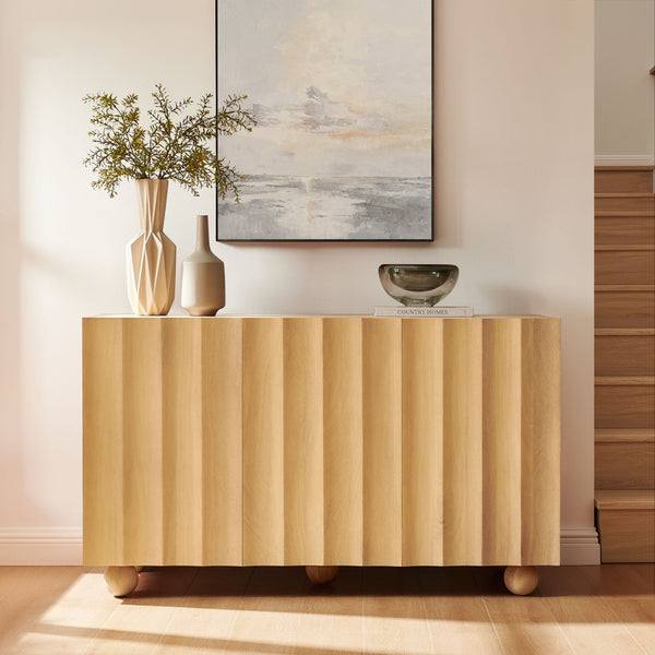 Modway Furniture Sorren Scalloped Front Wood Sideboard with Adjustable Shelving for Dining or Living Rooms Natural EEI-7605-NAT