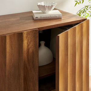 Modway Furniture Sorren Scalloped Front Wood Sideboard with Adjustable Shelving for Dining or Living Rooms Walnut EEI-7605-WAL