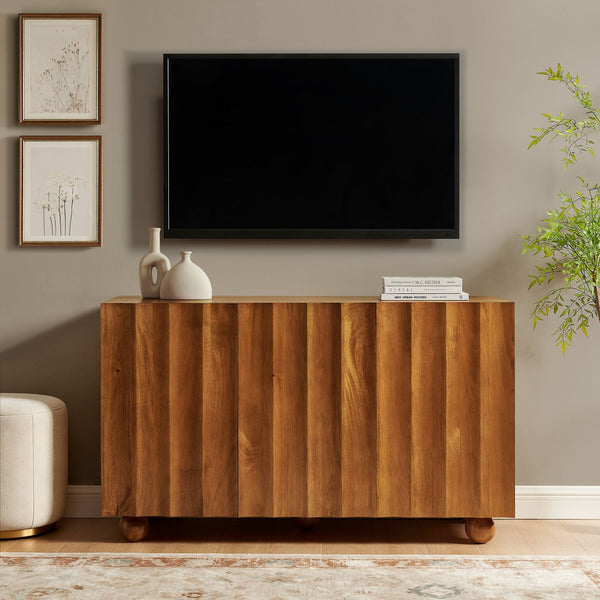 Modway Furniture Sorren Scalloped Front Wood Sideboard with Adjustable Shelving for Dining or Living Rooms Walnut EEI-7605-WAL