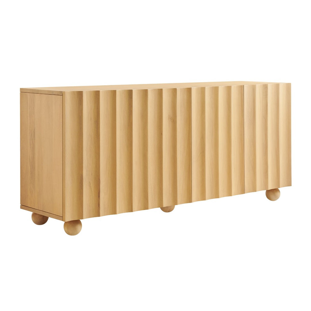 Modway Furniture Sorren Fluted Wood Sideboard with Four Doors Scalloped Front and Bun Feet Natural EEI-7606-NAT