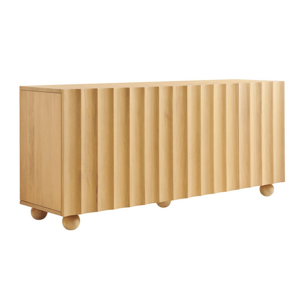 Modway Furniture Sorren Fluted Wood Sideboard with Four Doors Scalloped Front and Bun Feet Natural EEI-7606-NAT