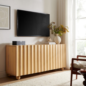 Modway Furniture Sorren Fluted Wood Sideboard with Four Doors Scalloped Front and Bun Feet Natural EEI-7606-NAT