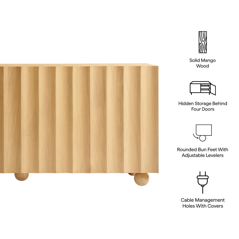 Modway Furniture Sorren Fluted Wood Sideboard with Four Doors Scalloped Front and Bun Feet Natural EEI-7606-NAT