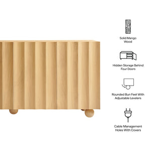 Modway Furniture Sorren Fluted Wood Sideboard with Four Doors Scalloped Front and Bun Feet Natural EEI-7606-NAT