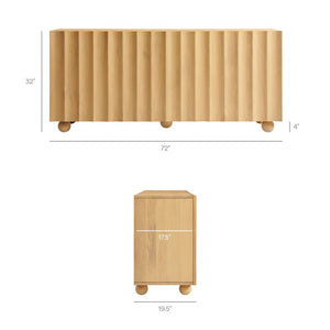 Modway Furniture Sorren Fluted Wood Sideboard with Four Doors Scalloped Front and Bun Feet Natural EEI-7606-NAT