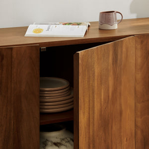 Modway Furniture Sorren Fluted Wood Sideboard with Four Doors Scalloped Front and Bun Feet Walnut EEI-7606-WAL