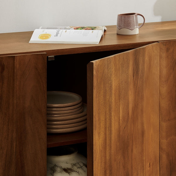 Modway Furniture Sorren Fluted Wood Sideboard with Four Doors Scalloped Front and Bun Feet Walnut EEI-7606-WAL