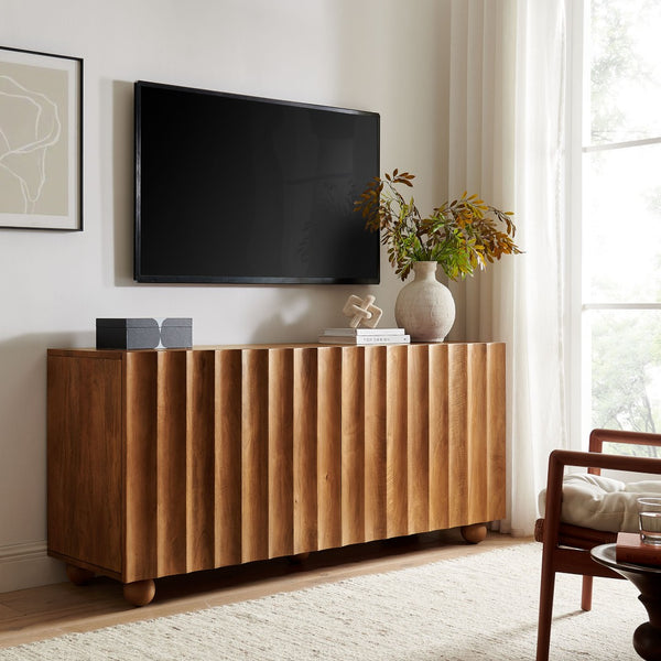 Modway Furniture Sorren Fluted Wood Sideboard with Four Doors Scalloped Front and Bun Feet Walnut EEI-7606-WAL