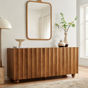 Modway Furniture Sorren Fluted Wood Sideboard with Four Doors Scalloped Front and Bun Feet Walnut EEI-7606-WAL