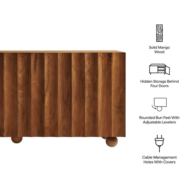 Modway Furniture Sorren Fluted Wood Sideboard with Four Doors Scalloped Front and Bun Feet Walnut EEI-7606-WAL