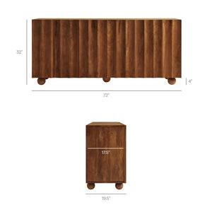 Modway Furniture Sorren Fluted Wood Sideboard with Four Doors Scalloped Front and Bun Feet Walnut EEI-7606-WAL