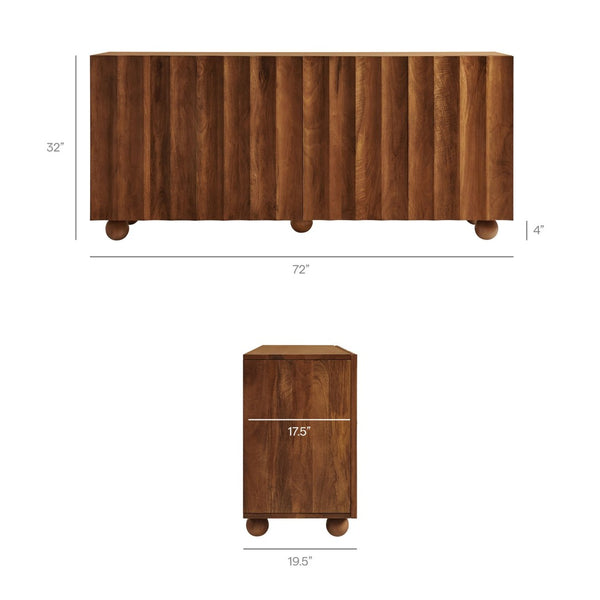 Modway Furniture Sorren Fluted Wood Sideboard with Four Doors Scalloped Front and Bun Feet Walnut EEI-7606-WAL