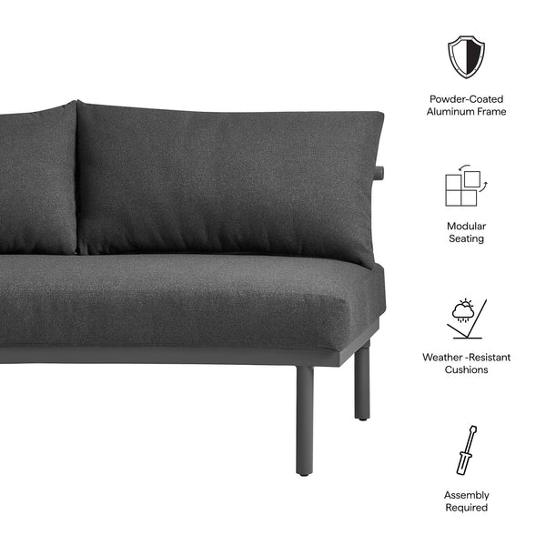 Modway Furniture Porta Modway Modular Outdoor Sectional Armless Chair with Woven Rope Aluminum Frame Charcoal Anthracite EEI-7609-CHA-ANT
