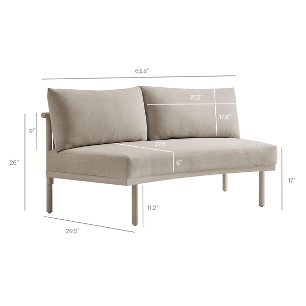 Modway Furniture Porta Modway Modular Outdoor Sectional Armless Chair with Woven Rope Aluminum Frame Khaki Stone EEI-7609-KHA-STO