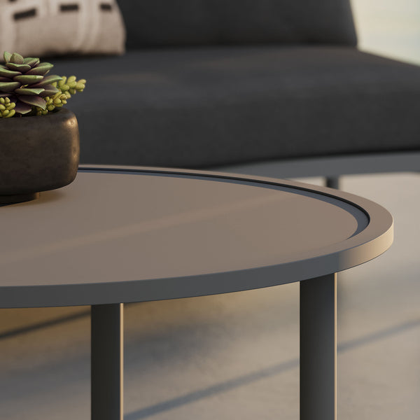 Modway Furniture Porta Nesting Round Aluminum Patio Coffee Tables Powder Coated Modern Outdoor Set Gray EEI-7610-CHA