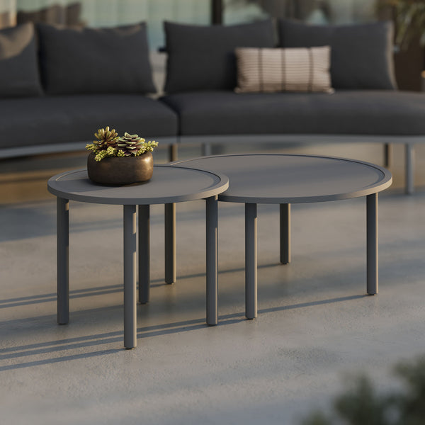 Modway Furniture Porta Nesting Round Aluminum Patio Coffee Tables Powder Coated Modern Outdoor Set Gray EEI-7610-CHA