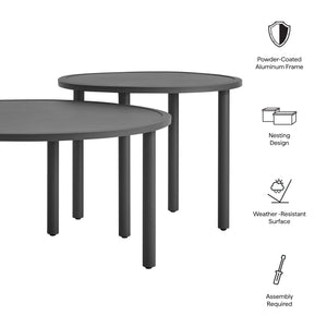 Modway Furniture Porta Nesting Round Aluminum Patio Coffee Tables Powder Coated Modern Outdoor Set Gray EEI-7610-CHA
