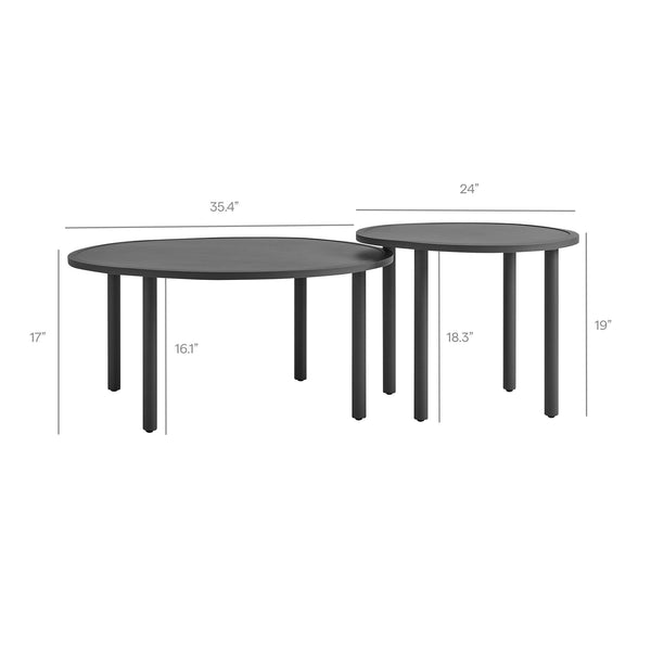 Modway Furniture Porta Nesting Round Aluminum Patio Coffee Tables Powder Coated Modern Outdoor Set Gray EEI-7610-CHA
