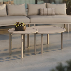 Modway Furniture Porta Nesting Round Aluminum Patio Coffee Tables Powder Coated Modern Outdoor Set Brown EEI-7610-KHA